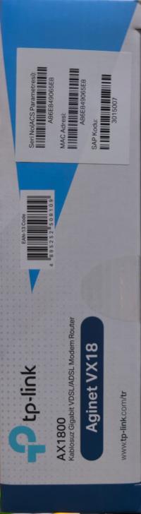 TP-Link Aginet VX18 Wi-Fi 6  VDSL MODEM  4 PORT + 1 USB 1201 Mpbs +574 Mbps Çift-bant Wİ-Fİ özelliği. VDSL2/ADSL2+